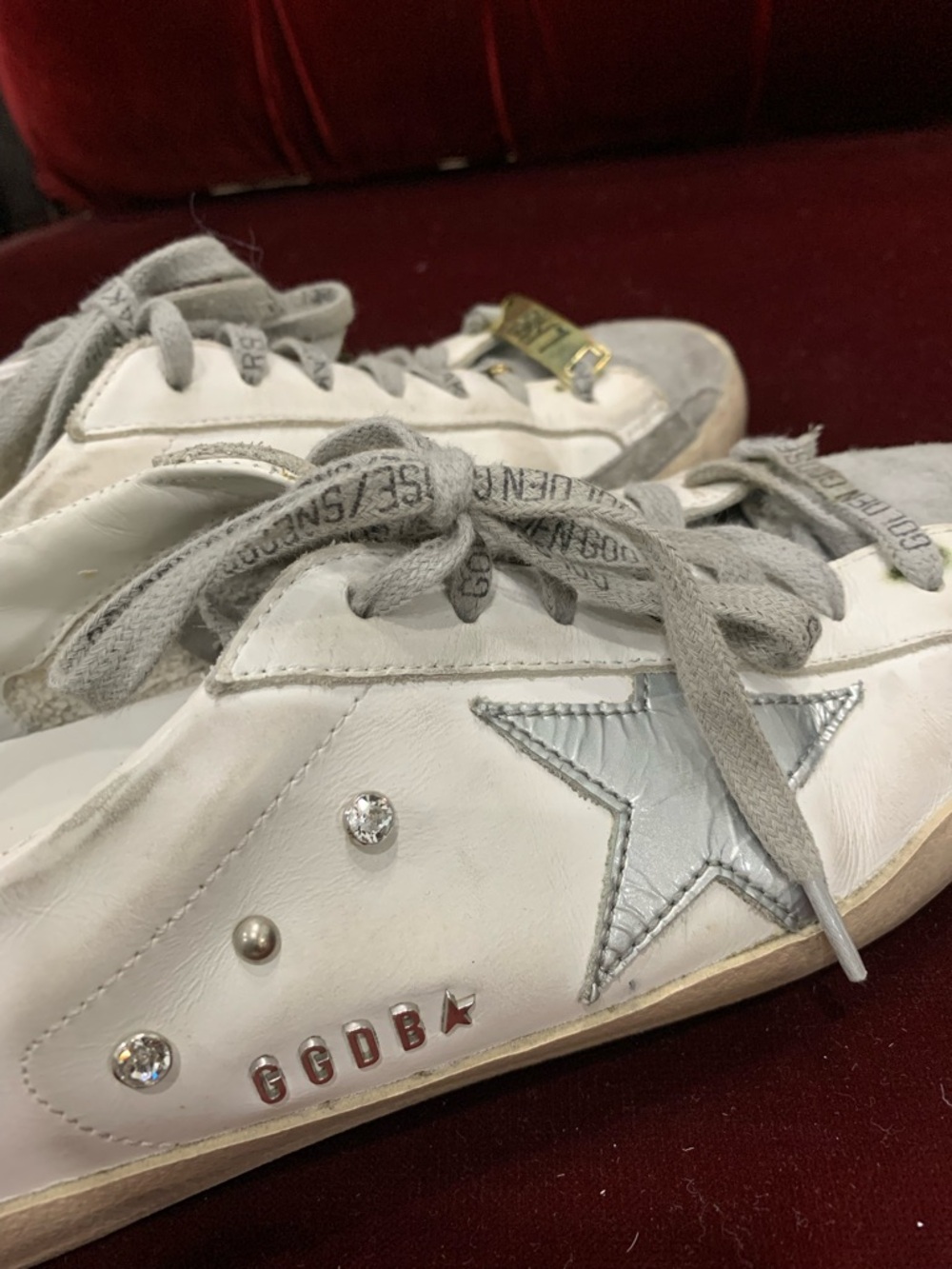 Golden Goose White Leather Sneakers with Green Heel and Silver Star Accent - Picture 9 of 12